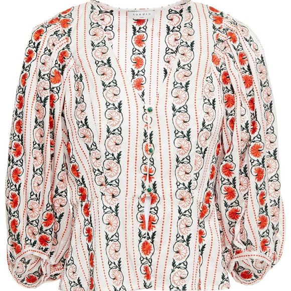 ❤️HOLIDAY SPECIAL❤️  Sandro Floral Embroidered Puff Sleeve Top Blouse - Picture 4 of 5